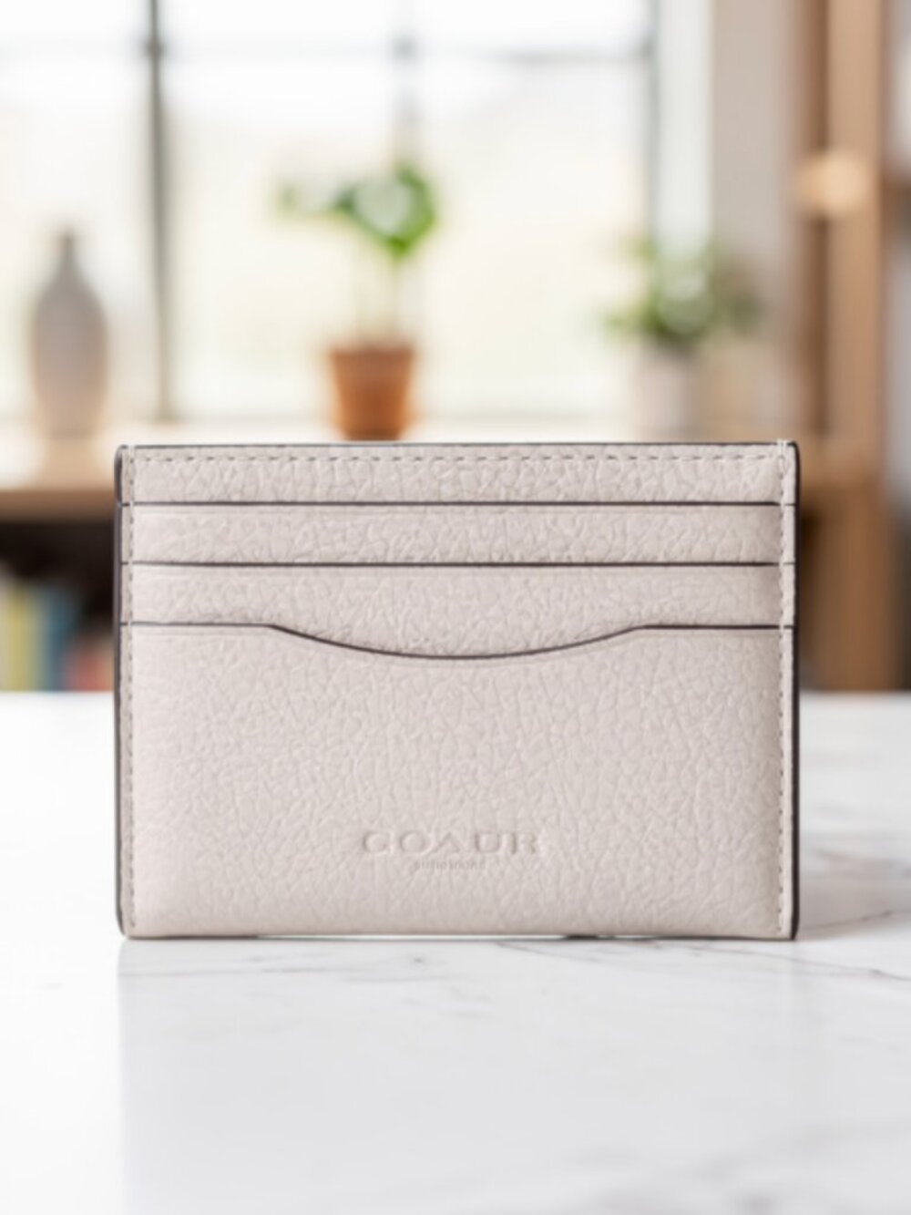 Coach Beige Leather Card Holder Wallet